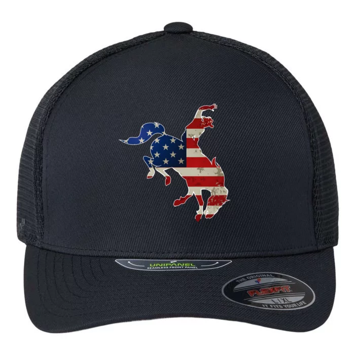 Man Riding Bucking In Rodeo Flexfit Unipanel Trucker Cap