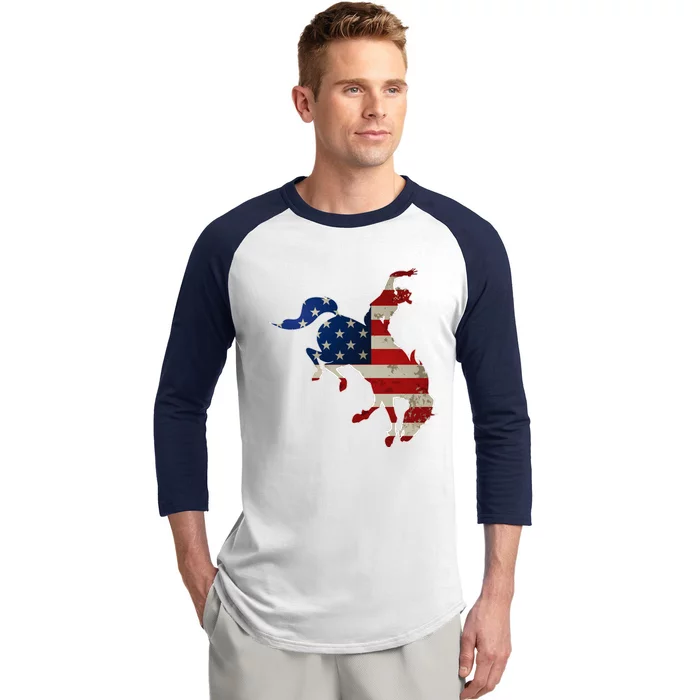 Man Riding Bucking In Rodeo Baseball Sleeve Shirt