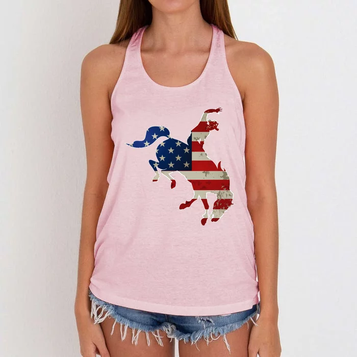 Man Riding Bucking In Rodeo Women's Knotted Racerback Tank