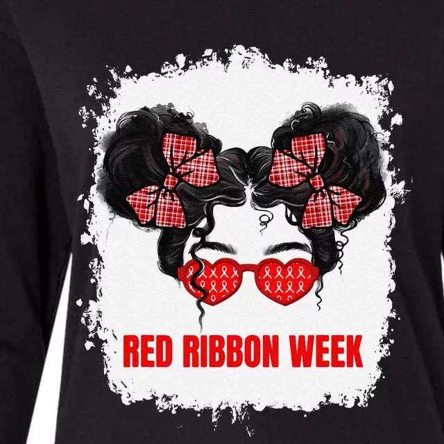 Messy Run Bleached Red Ribbon Week Awareness Womens Cotton Relaxed Long Sleeve T-Shirt