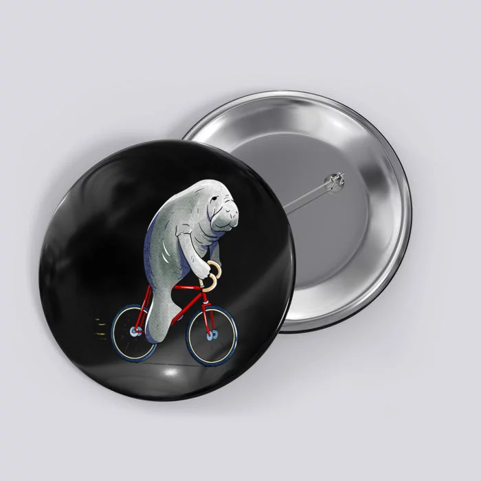 Manatee Riding Bicycle Cute Biker Cyclist Button