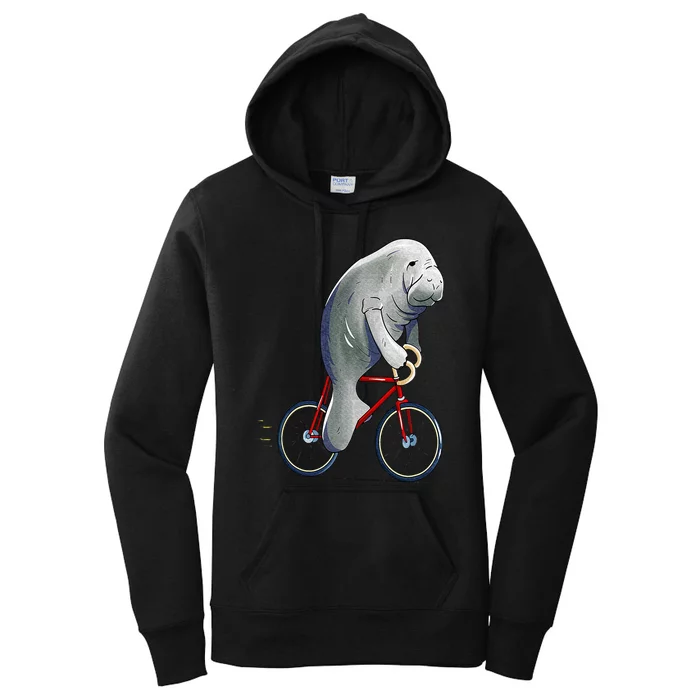 Manatee Riding Bicycle Cute Biker Cyclist Women's Pullover Hoodie