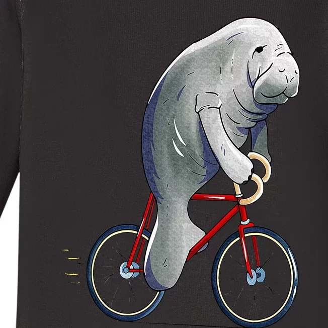 Manatee Riding Bicycle Cute Biker Cyclist Baby Long Sleeve Bodysuit