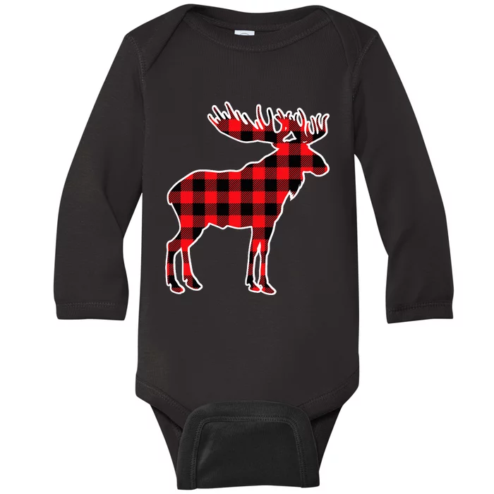 Moose Red Buffalo Plaid Matching Pajama Family Gift Baby Long Sleeve Bodysuit