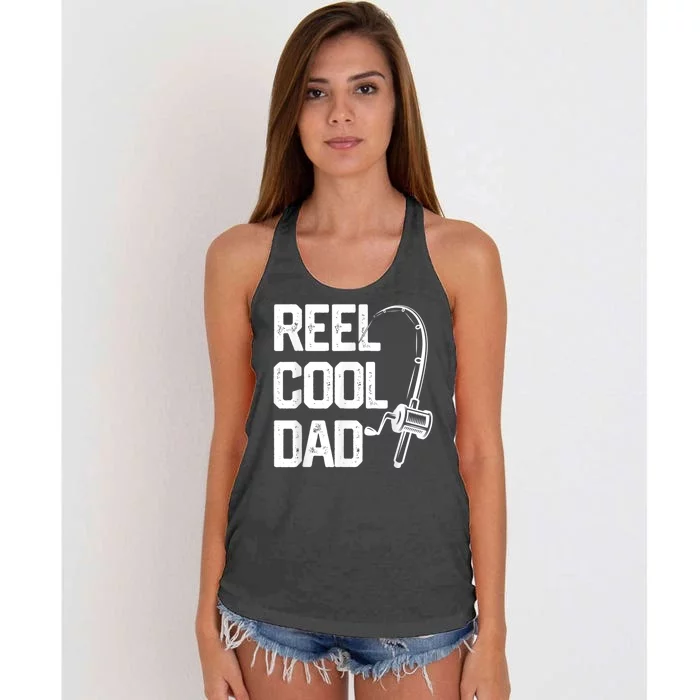 Men Reel Cool Dad Fishing Daddy Fathers Day Gift Women's Knotted Racerback Tank