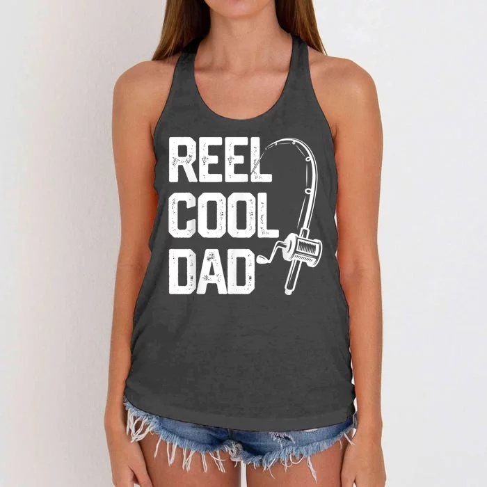 Men Reel Cool Dad Fishing Daddy Fathers Day Gift Women's Knotted Racerback Tank