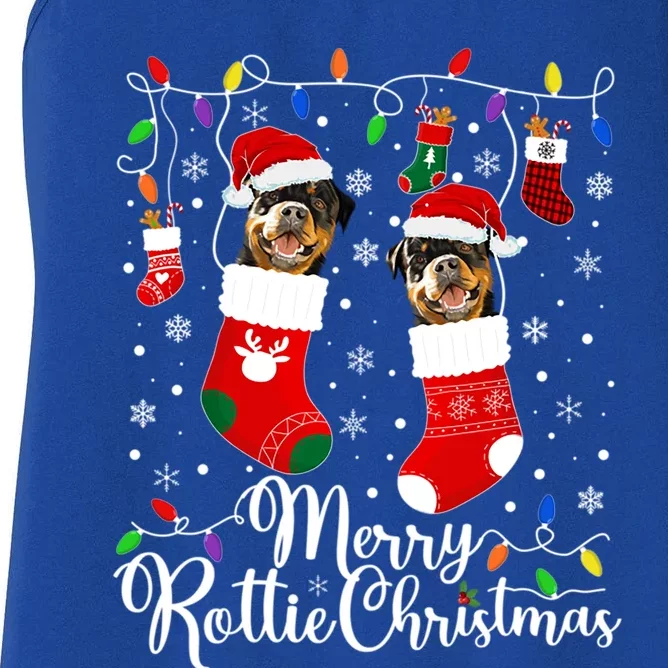 Merry Rottie Christmas Rottweiler Xmas Party Rottweiler Cool Gift Women's Racerback Tank