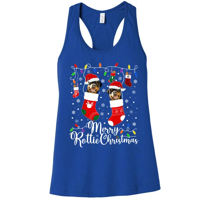 Merry Rottie Christmas Rottweiler Xmas Party Rottweiler Cool Gift Women's Racerback Tank