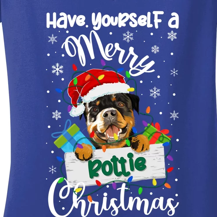 Merry Rottie Christmas Rottweiler Xmas Party Rottweiler Gift Women's V-Neck T-Shirt