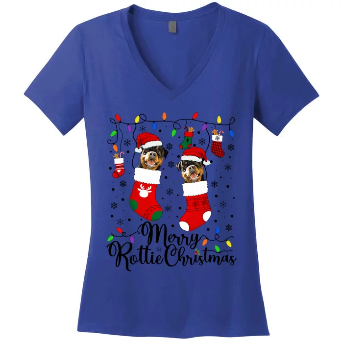 Merry Rottie Christmas Rottweiler Xmas Party Rottweiler Great Gift Women's V-Neck T-Shirt