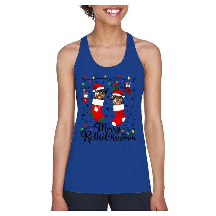 Merry Rottie Christmas Rottweiler Xmas Party Rottweiler Gift Women's Racerback Tank