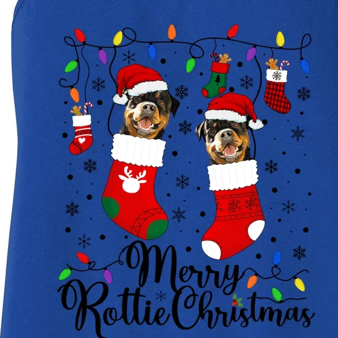 Merry Rottie Christmas Rottweiler Xmas Party Rottweiler Gift Women's Racerback Tank