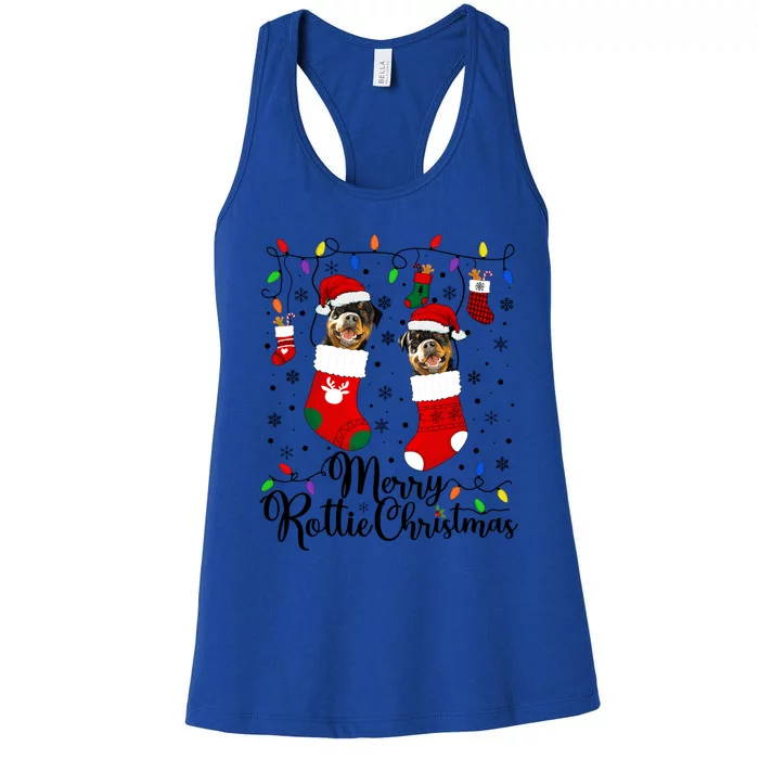 Merry Rottie Christmas Rottweiler Xmas Party Rottweiler Gift Women's Racerback Tank