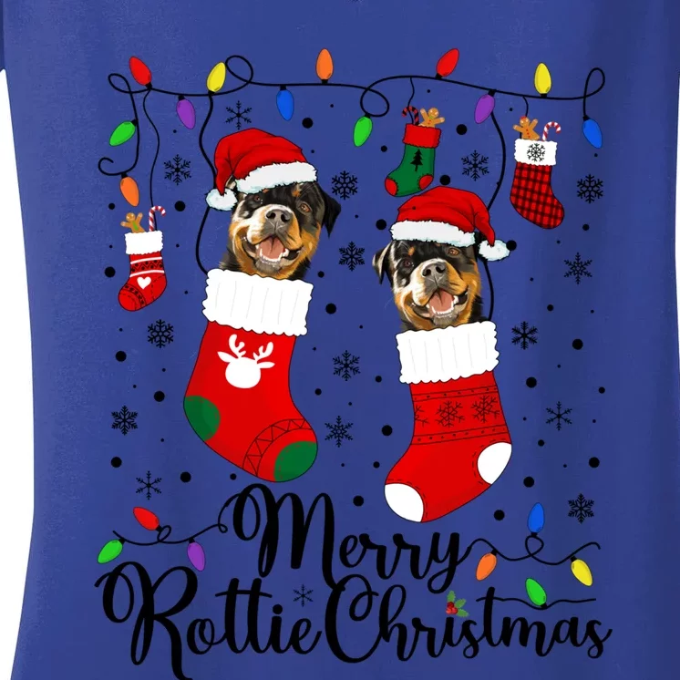 Merry Rottie Christmas Rottweiler Xmas Party Rottweiler Gift Women's V-Neck T-Shirt