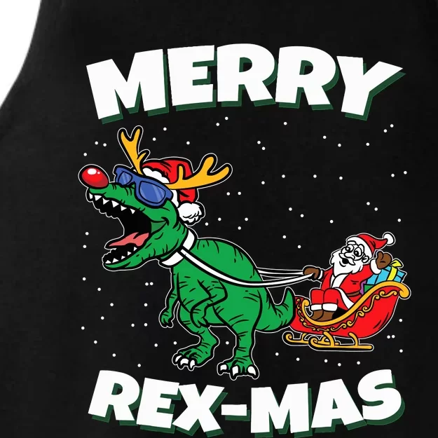 Merry Rexmas Christmas Pajama Santa Riding Dinosaur Trex Ladies Tri-Blend Wicking Tank