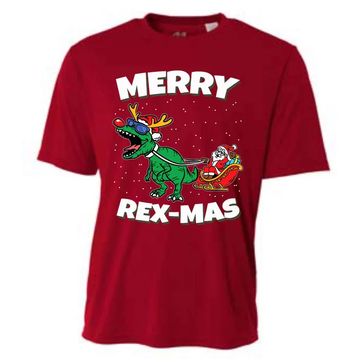 Merry Rexmas Christmas Pajama Santa Riding Dinosaur Trex Cooling Performance Crew T-Shirt