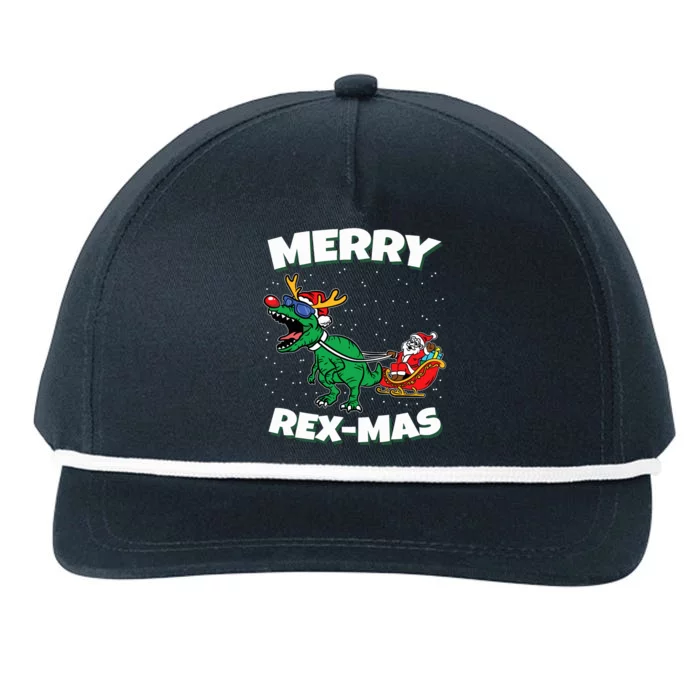 Merry Rexmas Christmas Pajama Santa Riding Dinosaur Trex Snapback Five-Panel Rope Hat