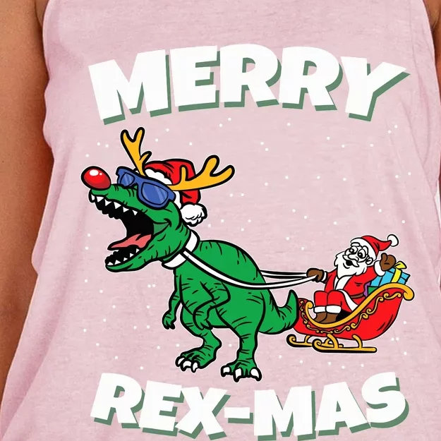 Merry Rexmas Christmas Pajama Santa Riding Dinosaur Trex Women's Knotted Racerback Tank