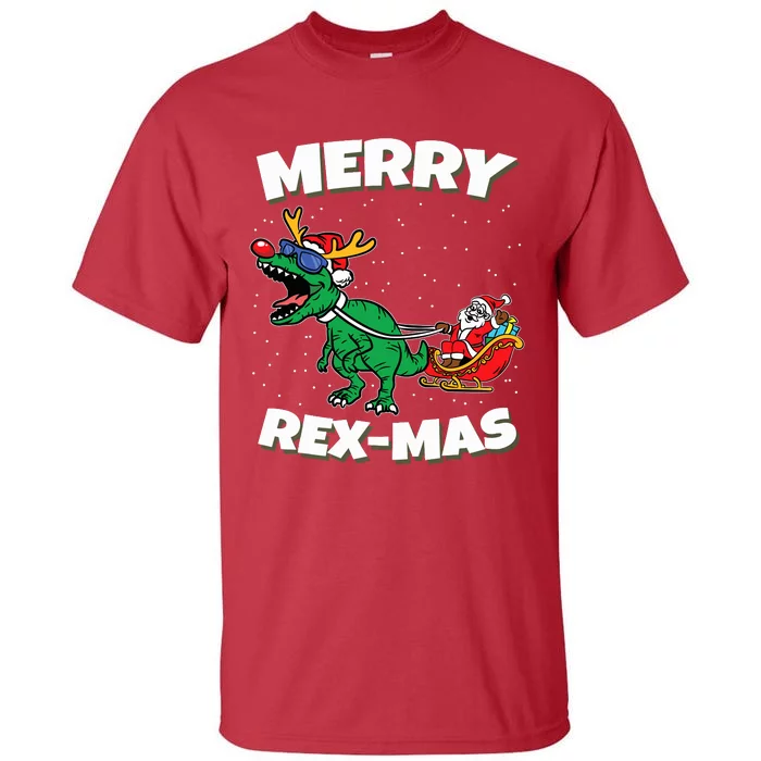 Merry Rexmas Christmas Pajama Santa Riding Dinosaur Trex Tall T-Shirt