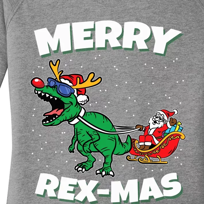 Merry Rexmas Christmas Pajama Santa Riding Dinosaur Trex Women's Perfect Tri Tunic Long Sleeve Shirt