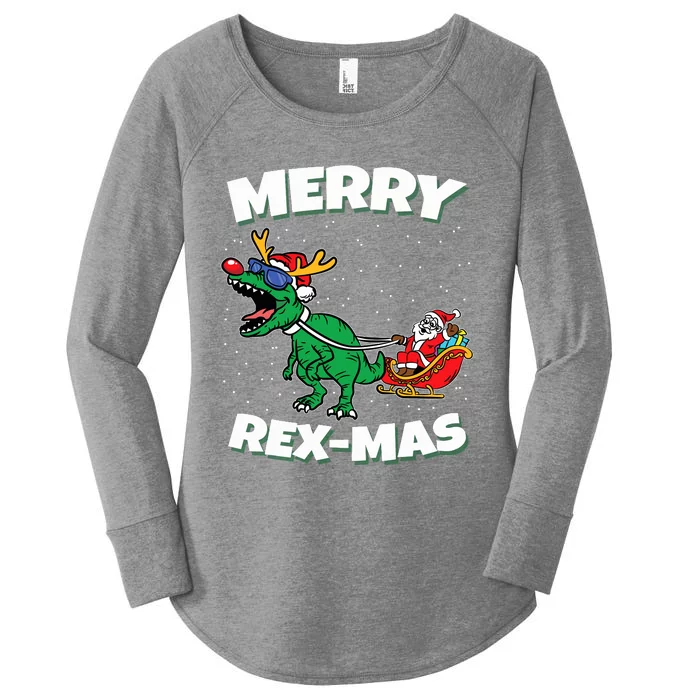 Merry Rexmas Christmas Pajama Santa Riding Dinosaur Trex Women's Perfect Tri Tunic Long Sleeve Shirt