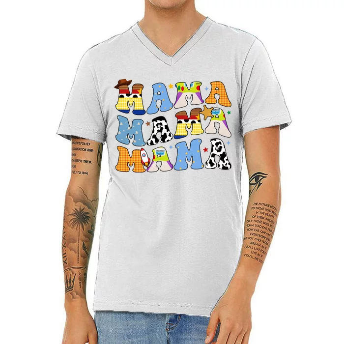 Mama Retro Character Cute V-Neck T-Shirt