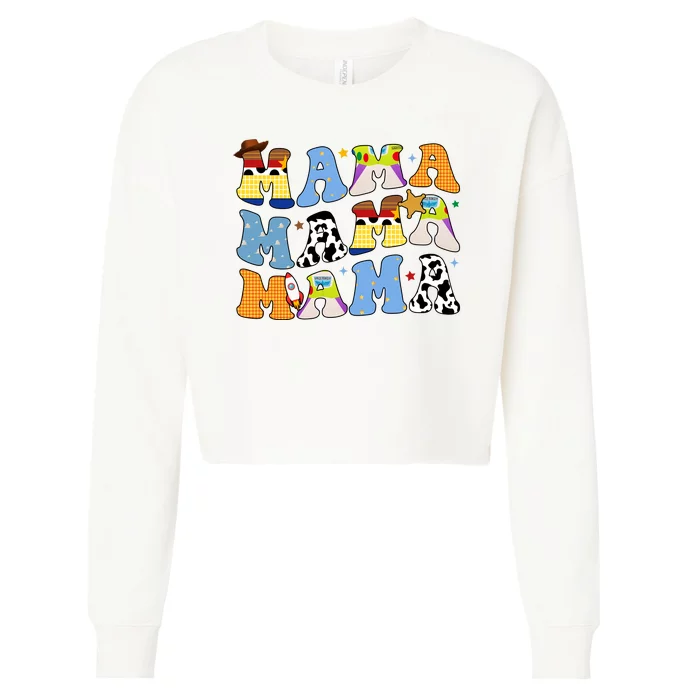 Mama Retro Character Cute Cropped Pullover Crew