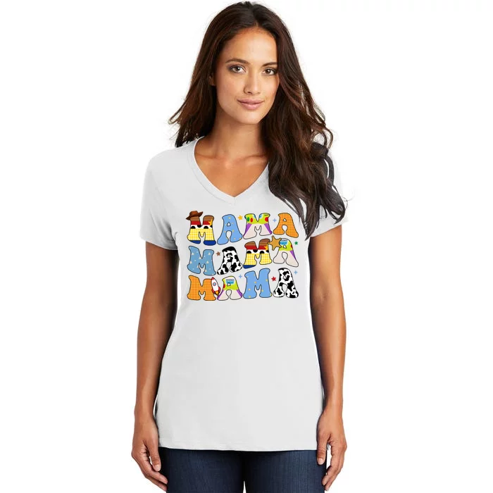 Mama Retro Character Cute Women's V-Neck T-Shirt