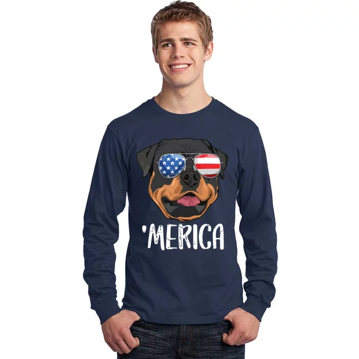 Merica Rottweiler Dog 4th Of July American Flag Tall Long Sleeve T-Shirt