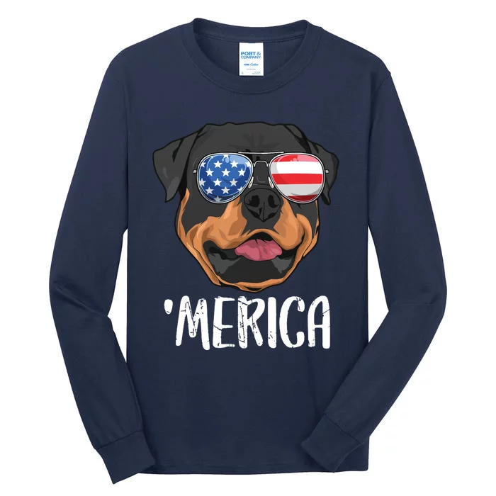 Merica Rottweiler Dog 4th Of July American Flag Tall Long Sleeve T-Shirt