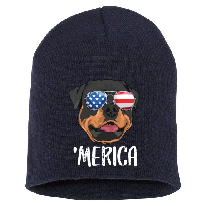 Merica Rottweiler Dog 4th Of July American Flag Short Acrylic Beanie