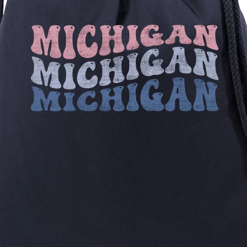 Michigan Retro Distressed Logo Drawstring Bag