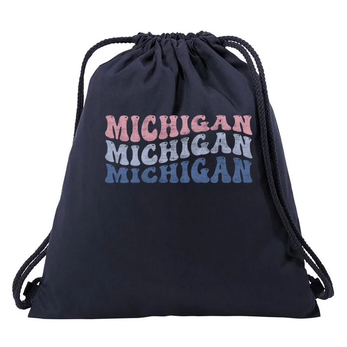 Michigan Retro Distressed Logo Drawstring Bag