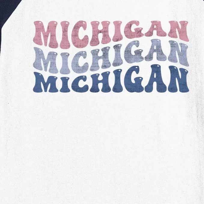 Michigan Retro Distressed Logo Baseball Sleeve Shirt