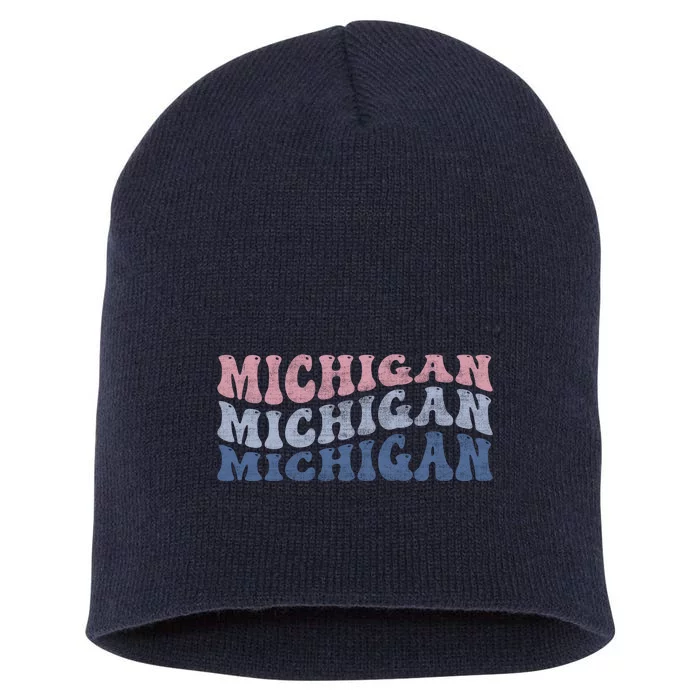 Michigan Retro Distressed Logo Short Acrylic Beanie