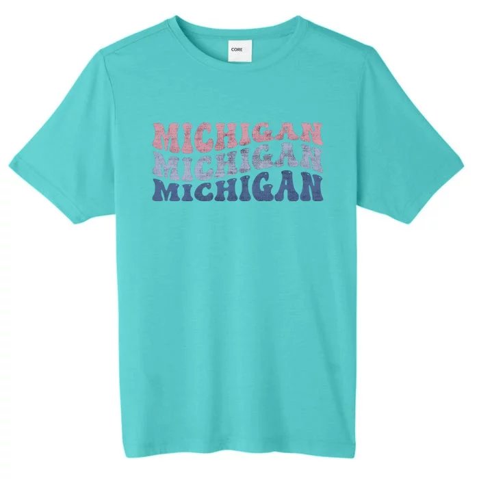 Michigan Retro Distressed Logo ChromaSoft Performance T-Shirt