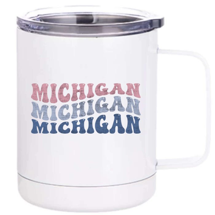 Michigan Retro Distressed Logo Front & Back 12oz Stainless Steel Tumbler Cup