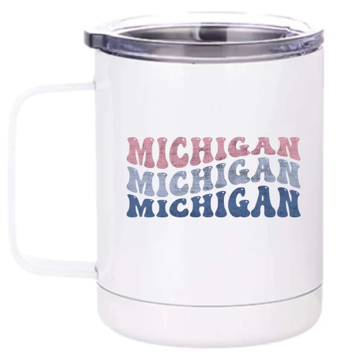 Michigan Retro Distressed Logo Front & Back 12oz Stainless Steel Tumbler Cup