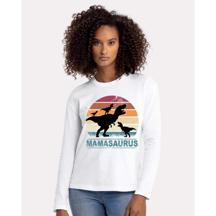 Mamasaurus Rex Dinosaur Triplet Dino With Three Child Womens Cotton Relaxed Long Sleeve T-Shirt