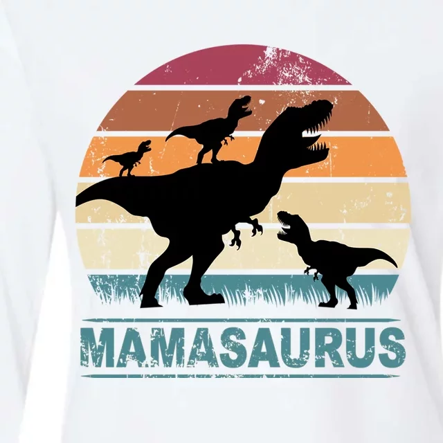 Mamasaurus Rex Dinosaur Triplet Dino With Three Child Womens Cotton Relaxed Long Sleeve T-Shirt