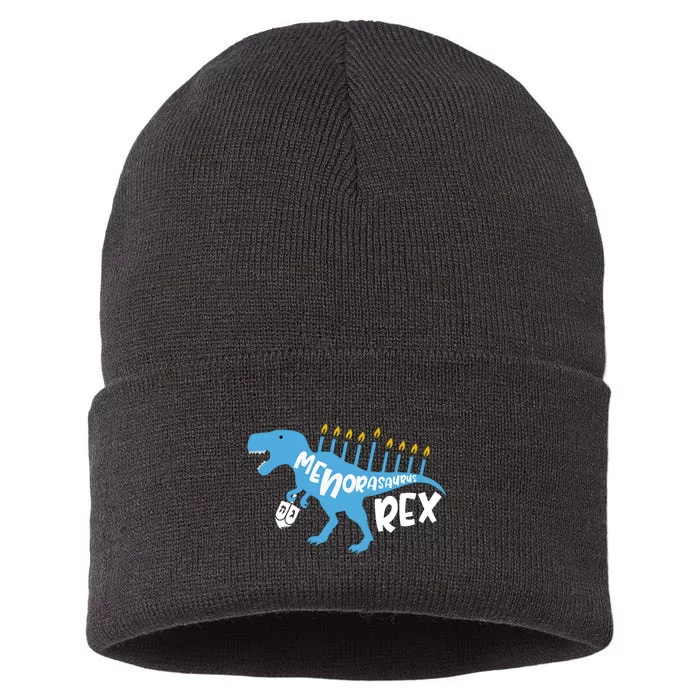 Menorasaurus Rex Dinosaur Hanukkah Jewish Sustainable Knit Beanie