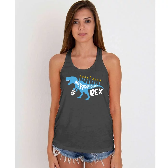 Menorasaurus Rex Dinosaur Hanukkah Jewish Women's Knotted Racerback Tank