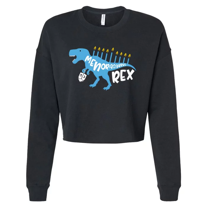 Menorasaurus Rex Dinosaur Hanukkah Jewish Cropped Pullover Crew