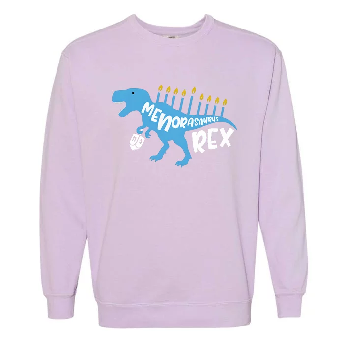 Menorasaurus Rex Dinosaur Hanukkah Jewish Garment-Dyed Sweatshirt