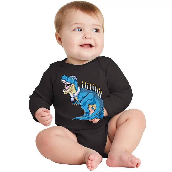 Menorasaurus Rex Dinosaur Happy Hanukkah Pjs Family Matching Baby Long Sleeve Bodysuit