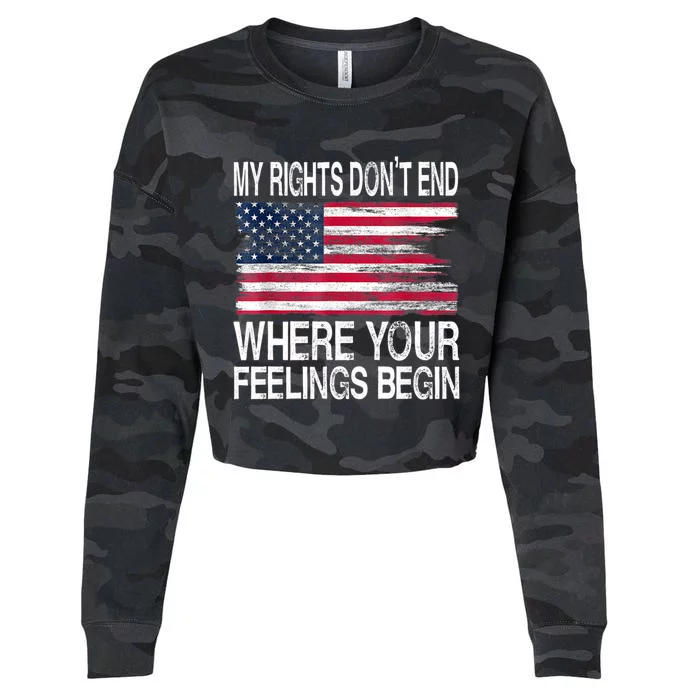 My Rights Don't End Where Your Feelings Begin USA Flag Gun Cropped Pullover Crew