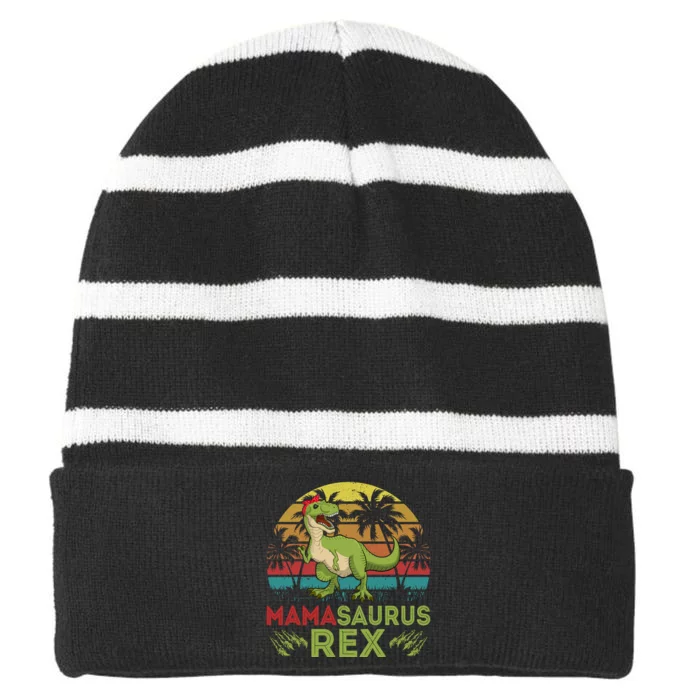 Mamasaurus Rex Dinosaur Funny Mom Striped Beanie with Solid Band