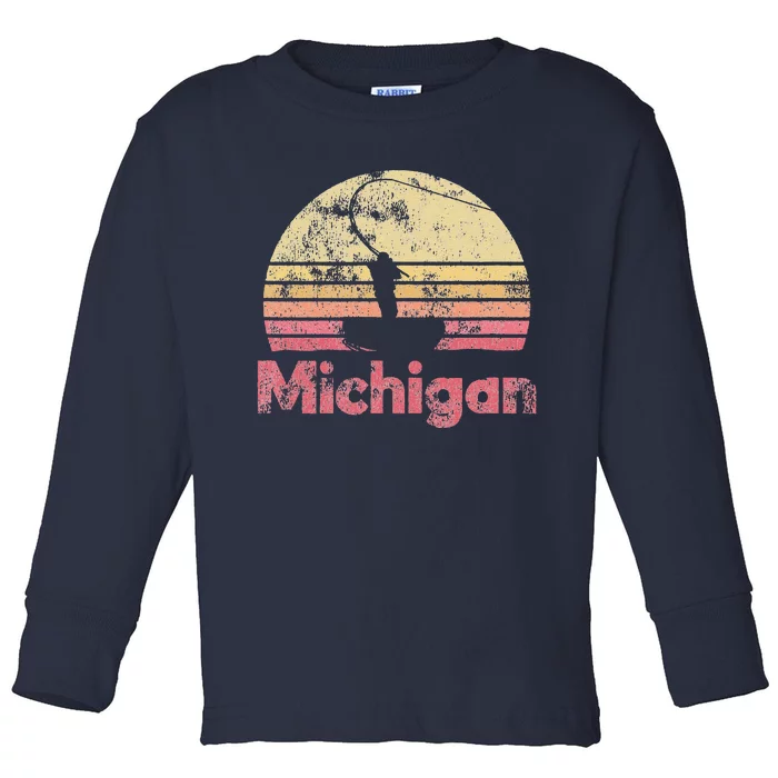 Michigan Retro Fishing Toddler Long Sleeve Shirt