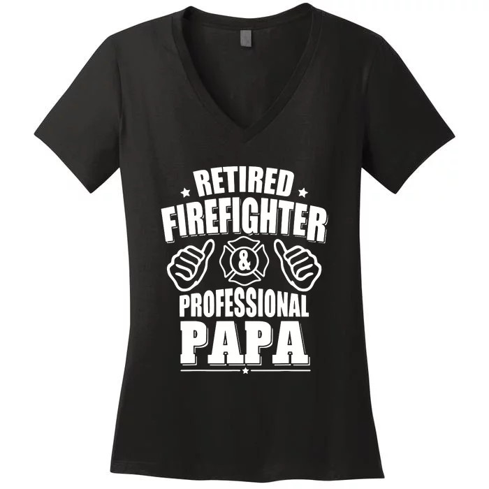 Mens Retired Firefighter & Papa Retirement Gift Women's V-Neck T-Shirt