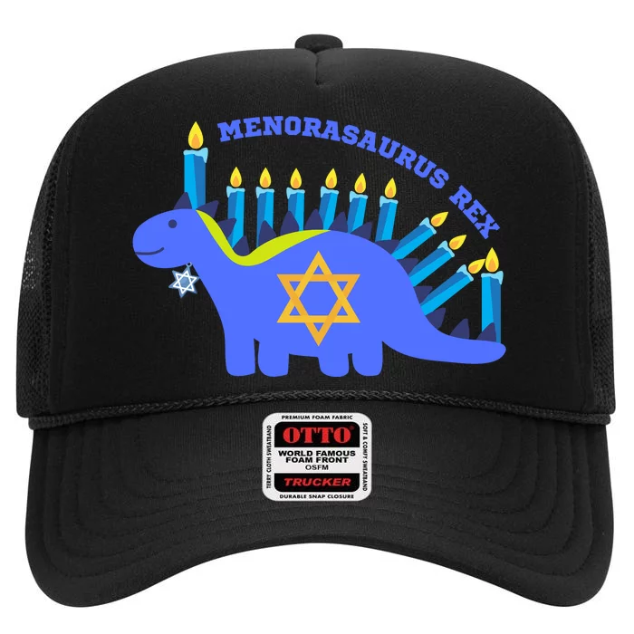 Menorasaurus Rex Funny Hanukkah High Crown Mesh Trucker Hat